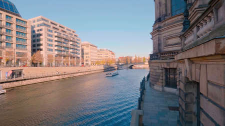 Berlin canal with a boat.のeditorial素材