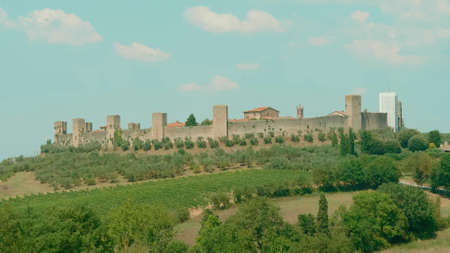 Tuscany, Italy. The old fortress. View from the distance. Monteriggioni. The walls of the fortress. Castle.のeditorial素材