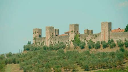 Tuscany, Italy. The old fortress. View from the distance. Monteriggioni. The walls of the fortress.のeditorial素材