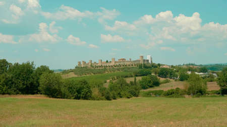 Tuscany, Italy. The old fortress. View from the distance. Monteriggioni.のeditorial素材