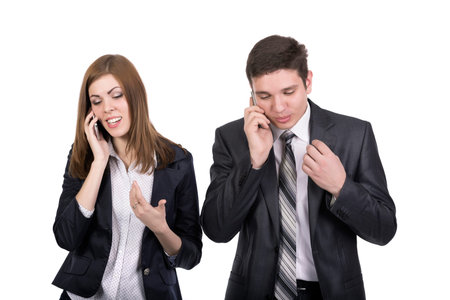 Telecommunications Business People Man and Woman Two People Talking on Phone Office Dress code