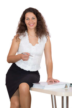 Beautiful Business Lady in official Clothing on white Backgroundの写真素材
