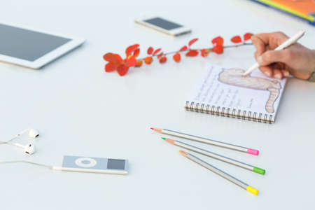 Working Place of Artist creating sketch of Illustrationの写真素材