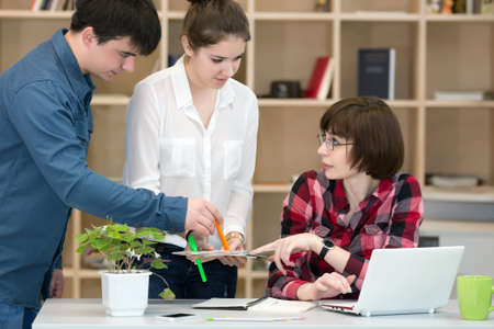 Female Manager discussing Project with her Teamの写真素材