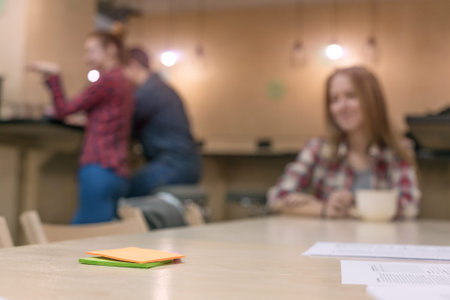 College Campus Kitchenette Area and Young People aroundの写真素材