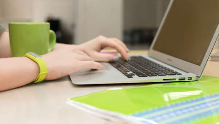 Young female working on Laptop close up Viewの写真素材