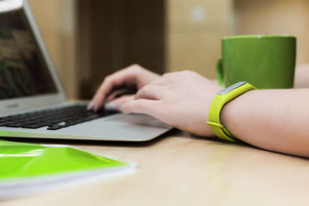 Young female working on Laptop close up Viewの写真素材