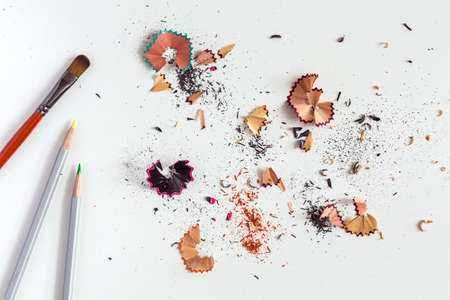 Creativity Concept Image of Brush color Pencils and Wood Chipsの写真素材