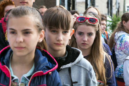 Opening ceremony of Climbing Championship - group of childrenのeditorial素材