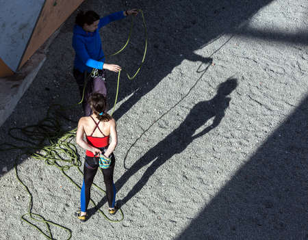 Elegant female Athlete preparing for climbのeditorial素材