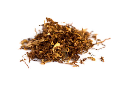 Heap of dry Pipe Tobacco on whiteの写真素材