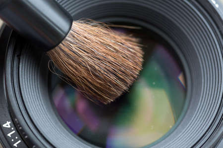 Lens cleaning with Brush Close Upの写真素材