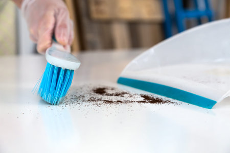 Person making household Cleaning with Brush and Shovel