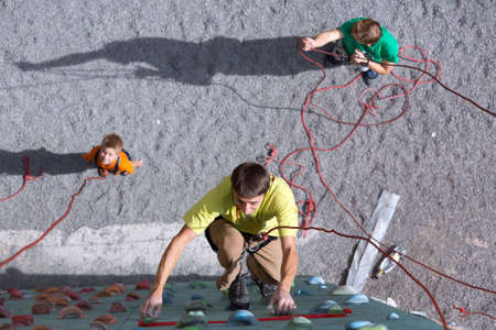 Father and son perform speed climbing relay raceのeditorial素材