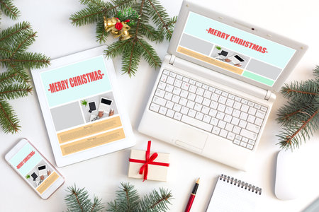 Working Place of web Designer on Christmas Seasonの写真素材