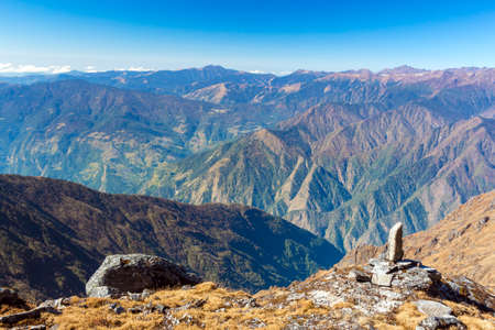 Layered Mountain View grassy Rocks Valleys and Canyonsの写真素材
