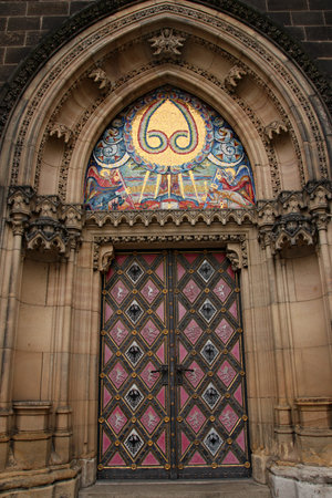 Entrance to the cathedral Peter and Paul at Prague Vysehradの写真素材