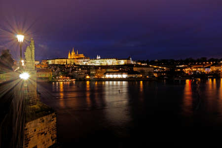 view to prague castle in the nightの写真素材