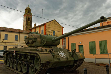 old WW II tM26 tank in Brescelloのeditorial素材