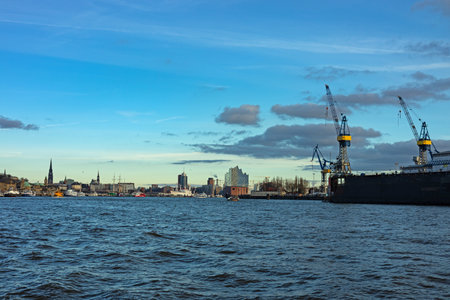 view of Hamburg from the river Elbeのeditorial素材