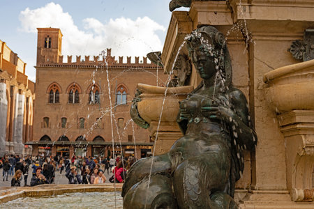 Fountain of Neptune in Piazza della Signoria in Bologna, Italyのeditorial素材