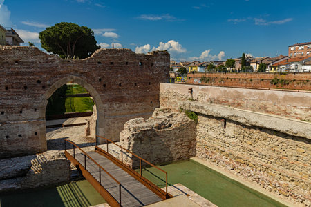 Roman Porta Galliana ruins in Riminiのeditorial素材