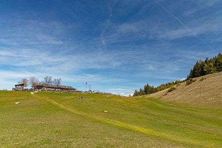 Tuff Alm and alpine landscape near the Schlern mountain formation in South Tyrolのeditorial素材