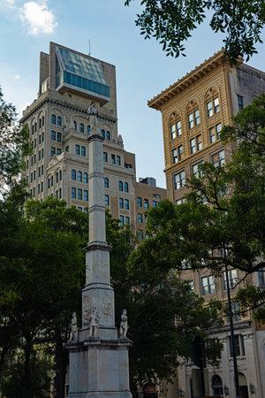 Broad Street in Augusta with Civil War monumentのeditorial素材