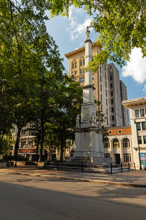 Broad Street in Augusta with Civil War monumentのeditorial素材