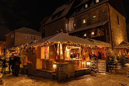 Christmas market behind the Merchants Bridge in Erfurtのeditorial素材