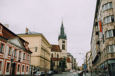 Prague, Czech Republic - May 2014. Church of St. Stepan in the historical street of the cityのeditorial素材