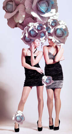 two girls with cabbage hairstyleの写真素材