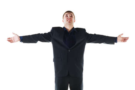excited successful business man on white backgroundの写真素材