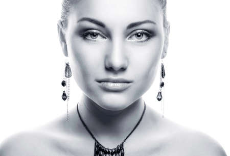 Woman with accessory in black and whiteの写真素材