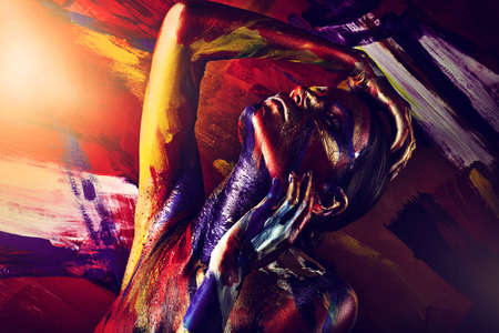 passionate woman with bodyartの写真素材