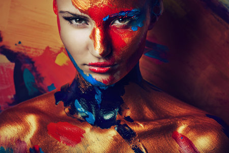 portrait of girl in paints