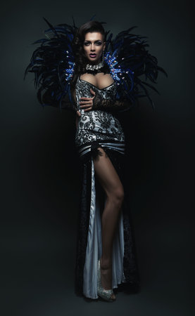 showgirl in dress with feathersの写真素材