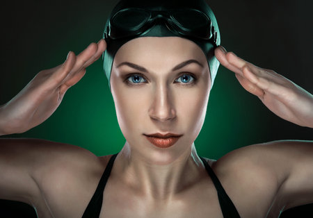 swimmer in dark green colorの写真素材