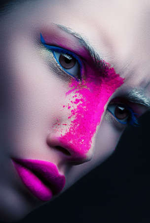fashion woman with powder on noseの写真素材