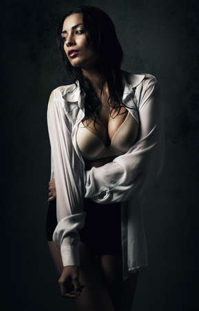 wet brunette womanの写真素材