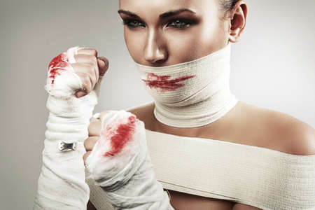 boxing sexy woman in bandageの写真素材