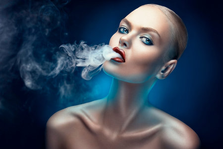 close-up portrait of beautiful womanの写真素材