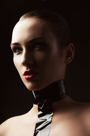 woman with stripped accessoryの写真素材