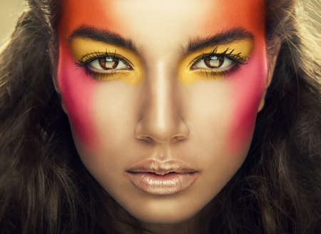 portrait of girl with eye shadows on faceの写真素材