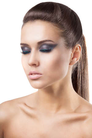 young woman with close eyesの写真素材