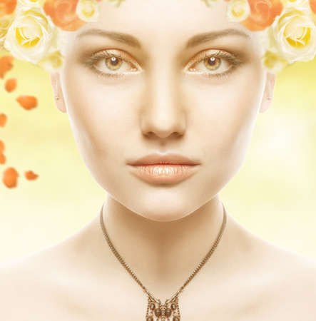 Beautiful Spring Girl with flowersの写真素材