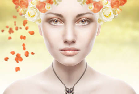 Beautiful Spring Girl with flowersの写真素材