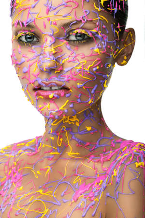 ?harming girl in colour glaze (white background)の写真素材