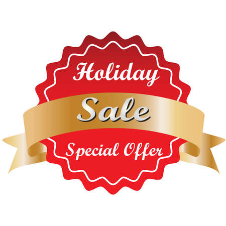 Holiday red and gold discount sale offer tag illustration.のイラスト素材