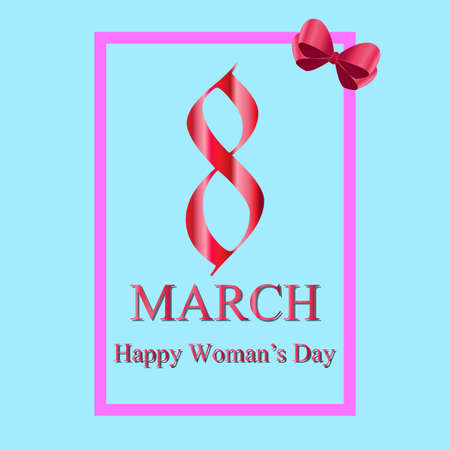 8 March Holiday Card, Pink Gradient Text With frame, Vector Illustratorのイラスト素材